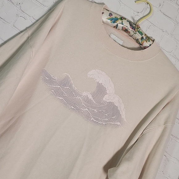 American Eagle Outfitters Peach Distressed Crewneck Ocean Waves Sweater Womens S - Picture 7 of 17